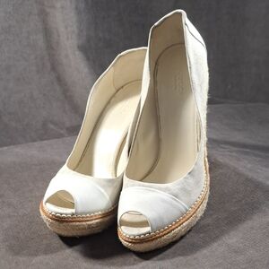 Gucci Cream Peep-Toe Espadrille Wedge Heels EU40 US 9